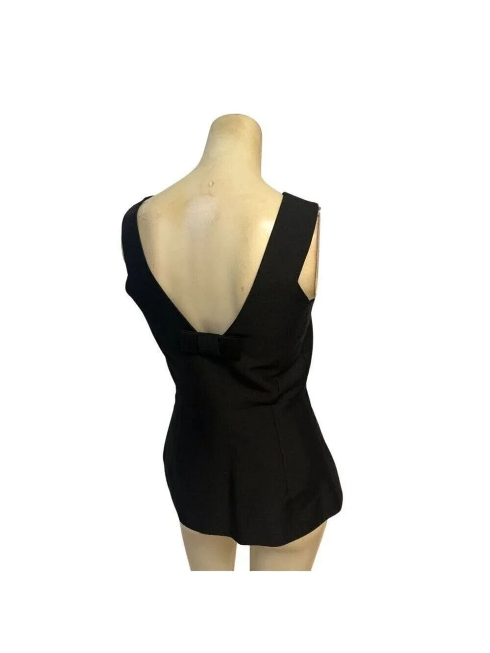 Kate Spade Top Black V-Neck Sleeveless Peplum Hem Back Bow Blouse 0
